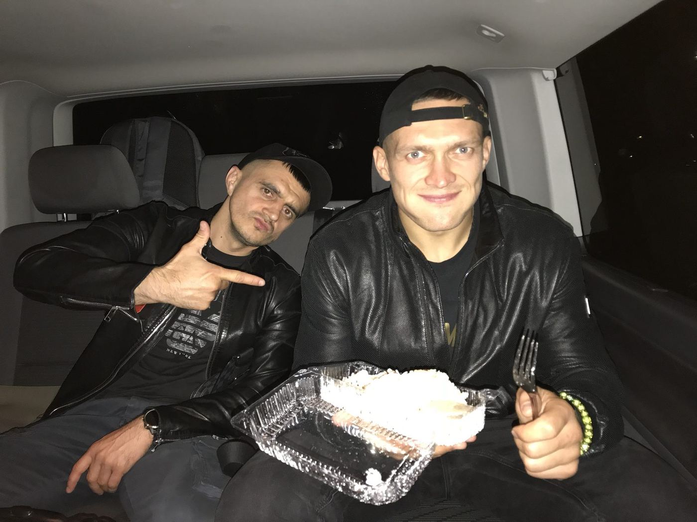 Oleksandr Usyk eating rice with turkey in the car on arrival before the Gassiev fight