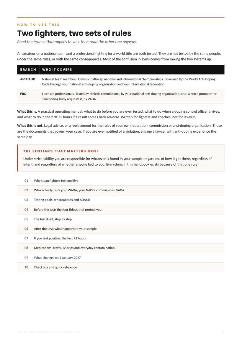 A page from The Testing Handbook: how to use it: two fighters, two sets of rules